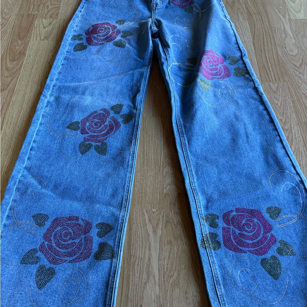 Rodeo Quincy Embroidered Rose Blue Flare Jeans
